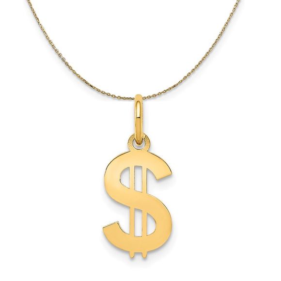 14k Yellow Gold Sm Polished Dollar Sign Necklace - 24 Inch - Picture 1 of 7